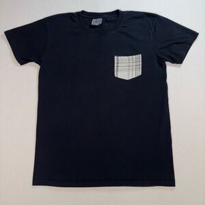 Naked & Famous Contrast Pocket T-Shirt Men's M Black Plaid‎ Crewneck Cotton Tee
